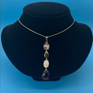 #0197.  Gold Necklace with Multicolor Gemstone Pendant